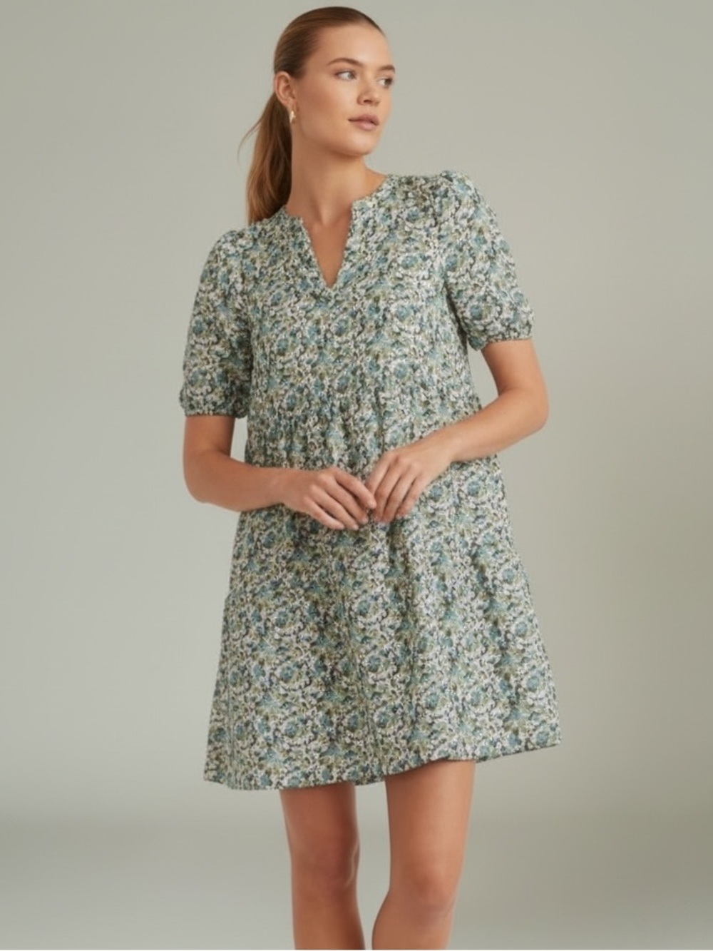 Marine Layer Jamie Cotton Gauze Short Sleeve Mini Dress Boho Ditsy Print Size M
